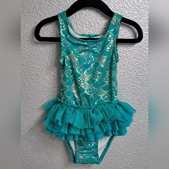 Mermaids Teal One Piece Swim Suit With Tutu   Size 2 - Picture 1 of 8